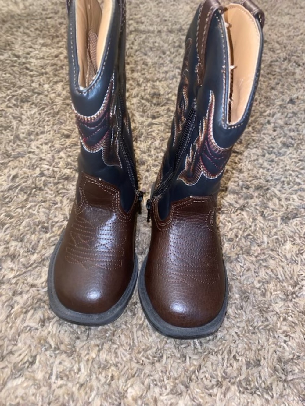Children's Brown and Black Western-Style Zip Boots